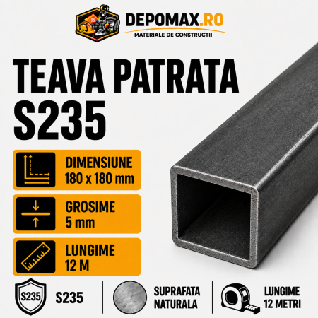 Teava patrata 180 x 180 x 5 mm, 12 metri